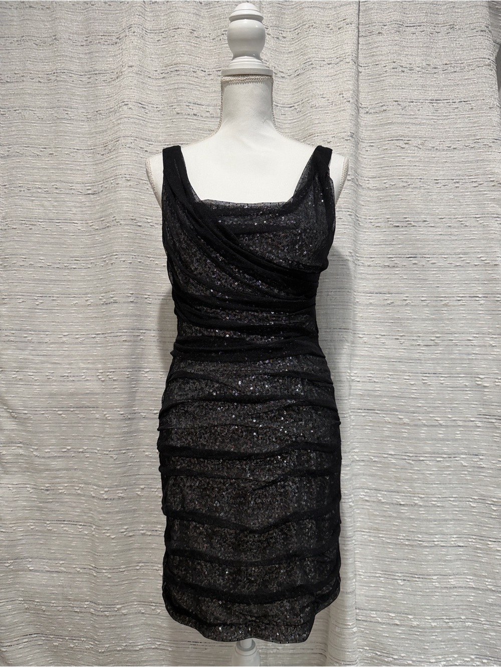 Express Black Sequin Ruched Midi Dress - Picture 2 of 7